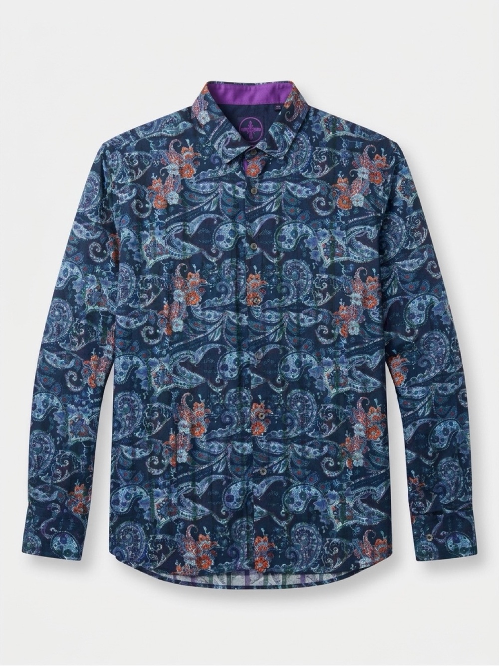 Barabas Signature Mercerized Cotton Paisley Shirt Mens Long Sleeve Size XL
